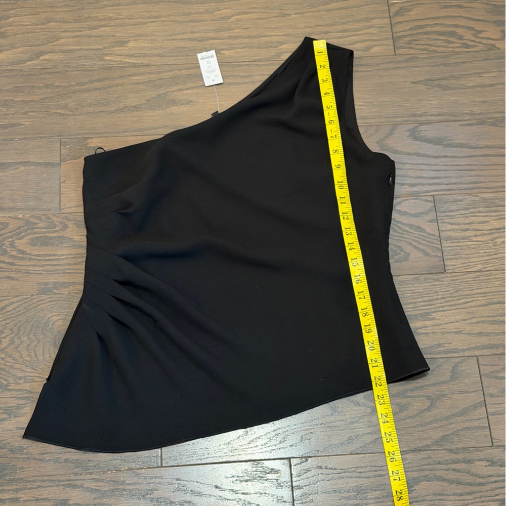 White House Black Market Black One Shoulder Draped Top Size 10 NWT - Picture 3 of 7